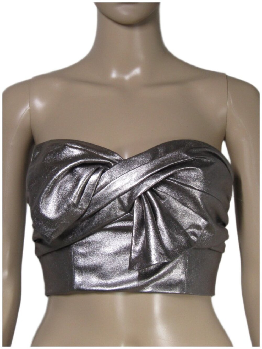 LOVERS + FRIENDS NWT Metallic Bow Bandeau Strapless Crop Top Gunmetal Gray XS